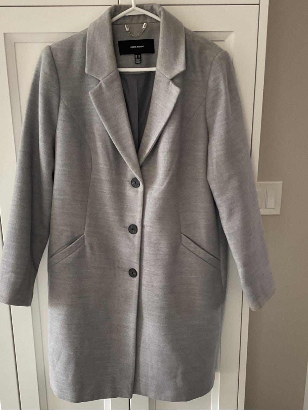 Vero Moda Gray Single-Breasted Wool Blend Coat in XL